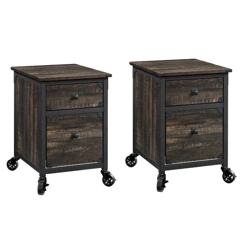 Home Square 2 Piece 2-drawer Mobile Wood Filing Cabinet Set in Carbon Oak/Black