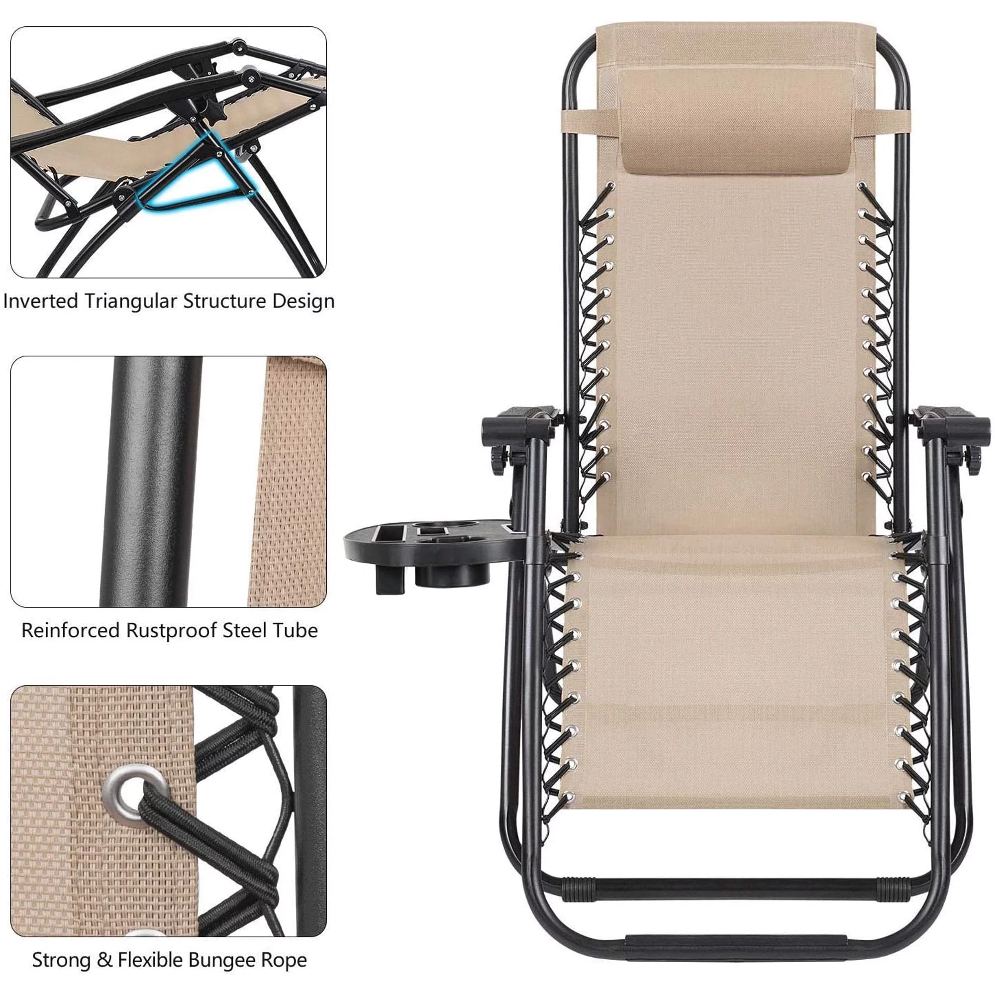 CozyBox Zero Gravity Chair Camp Reclining Lounge Chair Beach Chair Tanning Outdoor Lounge Patio Chair with Adjustable Pillow