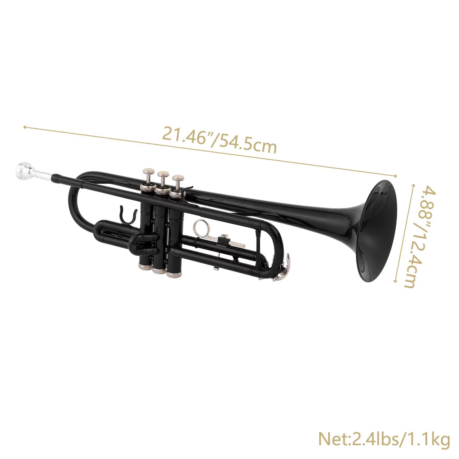 GoDecor Beginner Bb Tone Adjustable Trumpet Set with Case for Student School Band,Black