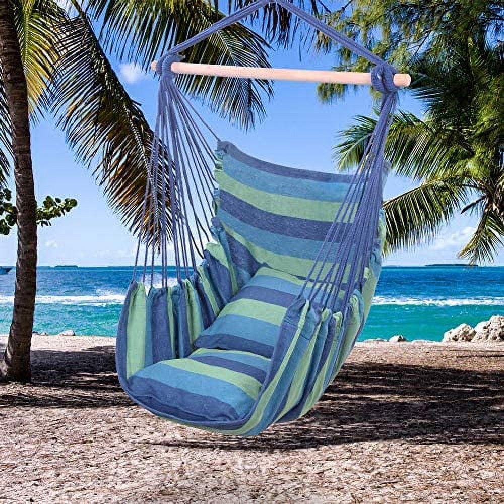 Hanging Hammcok Chair, Sky Chair with Pillows Cotton Canvas Rope Chair Blue