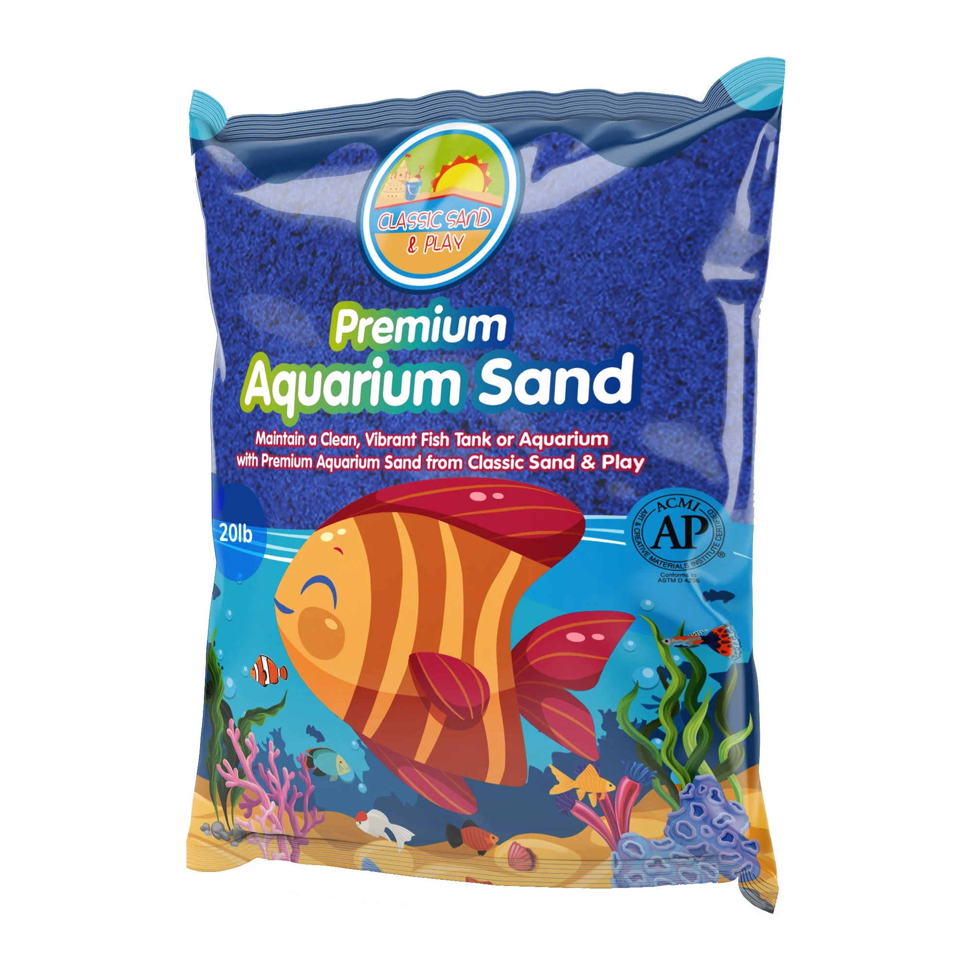 CLASSIC SAND & PLAY Natural Aquarium Sand for Freshwater and Saltwater Tanks, 20 lb. Blue