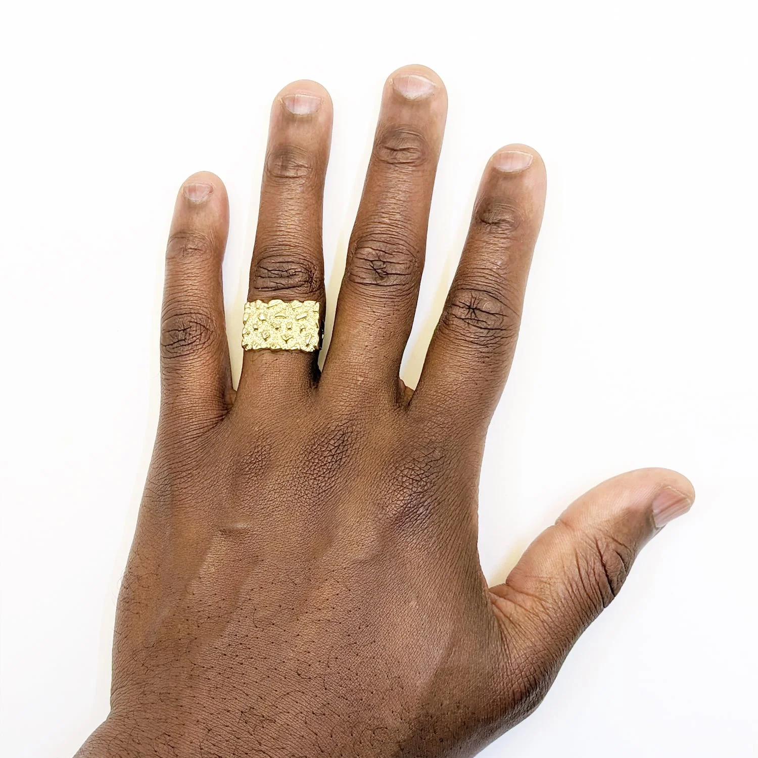 10K Yellow Gold Textured Rectangle Nugget Signet Ring