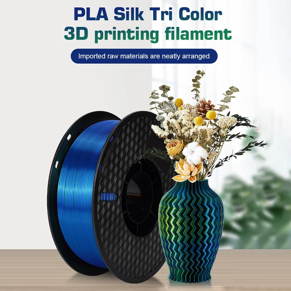 KINGROON 3D Printer PLA Filament 1KG 1.75mm Triple Color Silk PLA Filament 3D Printing Material Degradable Eco- friendly Spool Dimensional Accuracy +/-0.03mm Standard 1 Roll - Silver Red Gold Blue