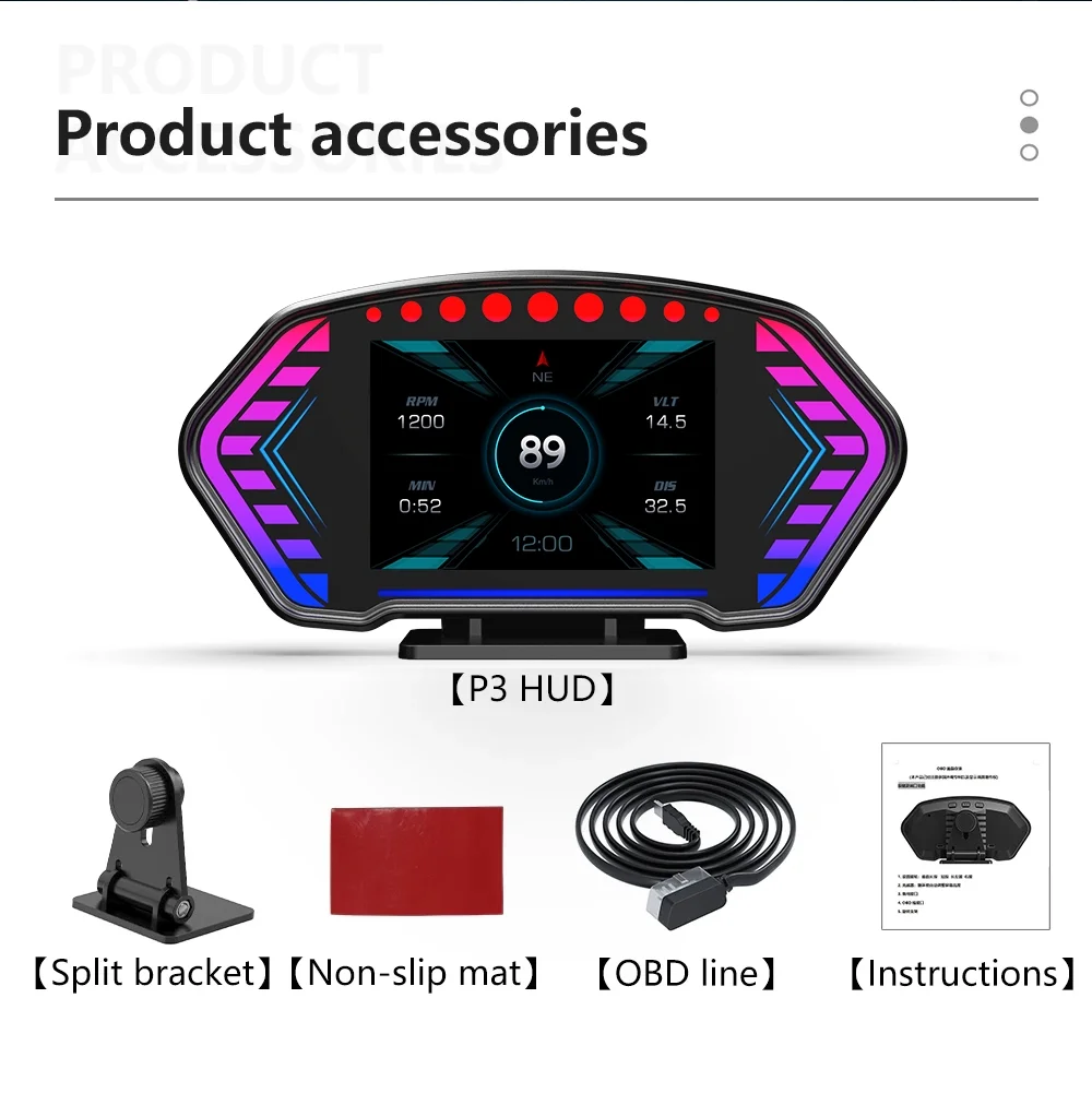 ANCEL P3 OBD2 Tachometer Gauge GPS Heads up Display Meter Speedometer Water Temp