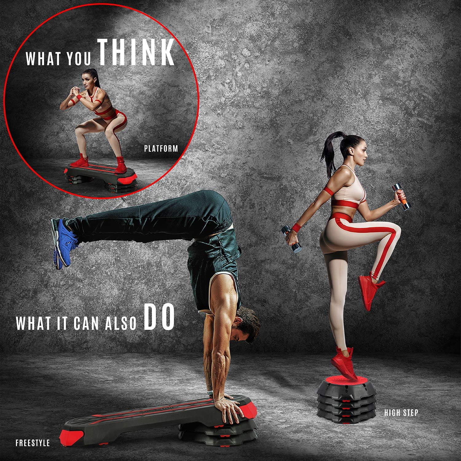 Yes4All Premium Aerobic Step Platform for Workouts and Step Training (Red)