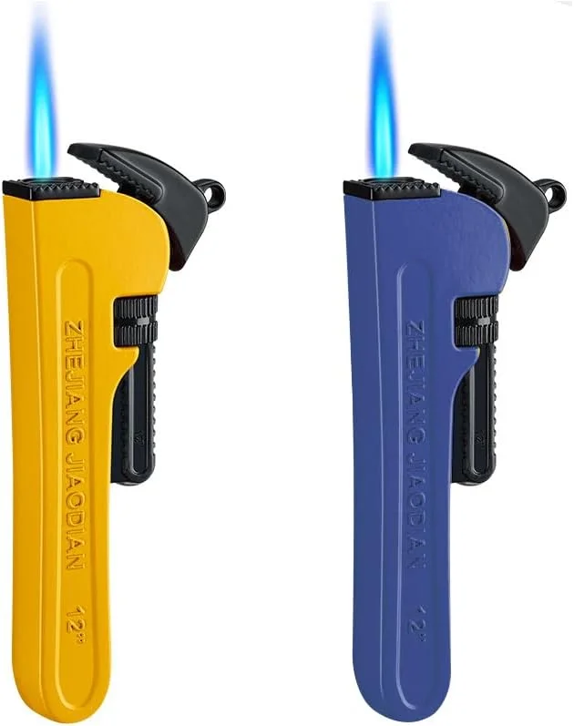 2 Pack Blue Yellow Cool Lighter,Jet Flame Windproof Lighters,Jet Torch Adjustable,Butane Torch Flame Refillable,Candles BBQ (No Fuel)