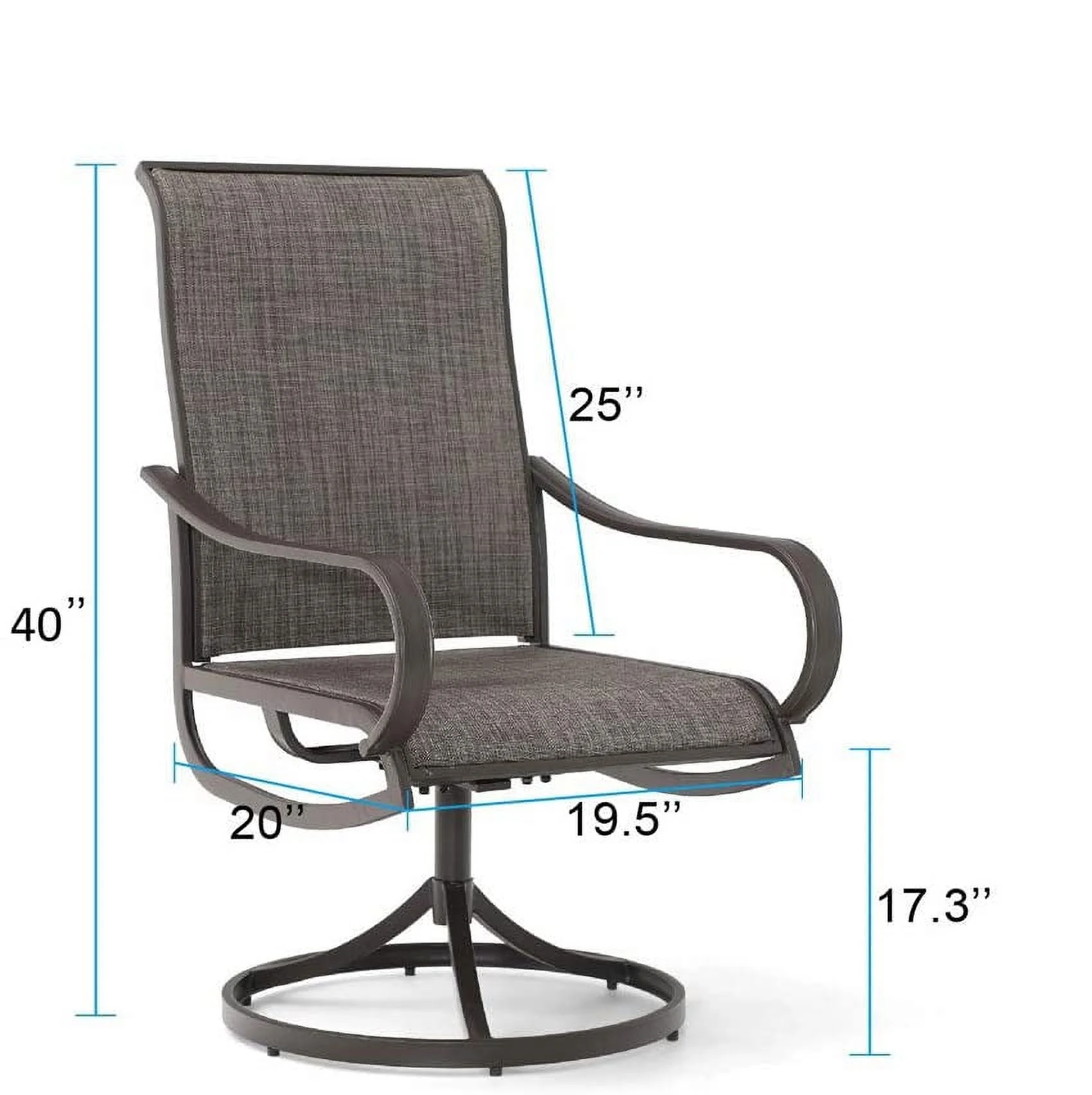 MFSTUDIO 2PCS Patio Dining Chairs Swivel Metal Chairs with Breathable Textilene, Brown