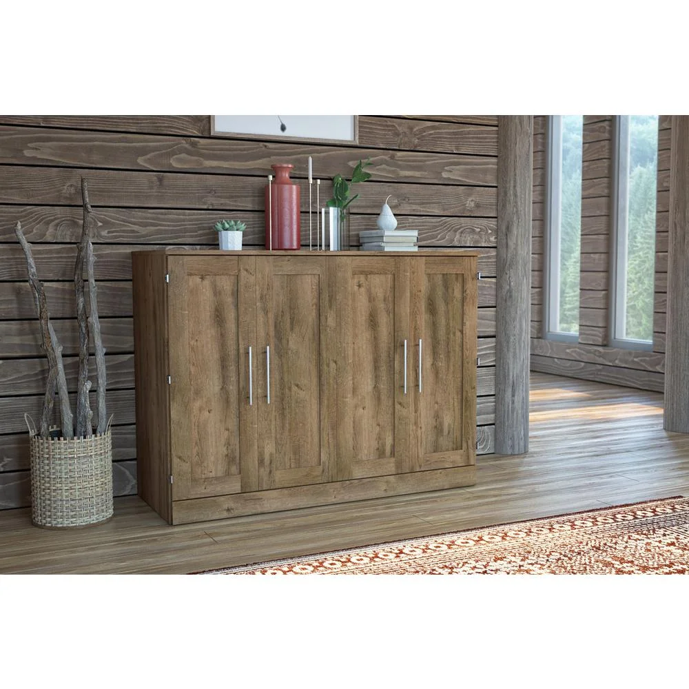 Pur by Bestar Full Cabinet Bed with Mattress in Rustic Brown