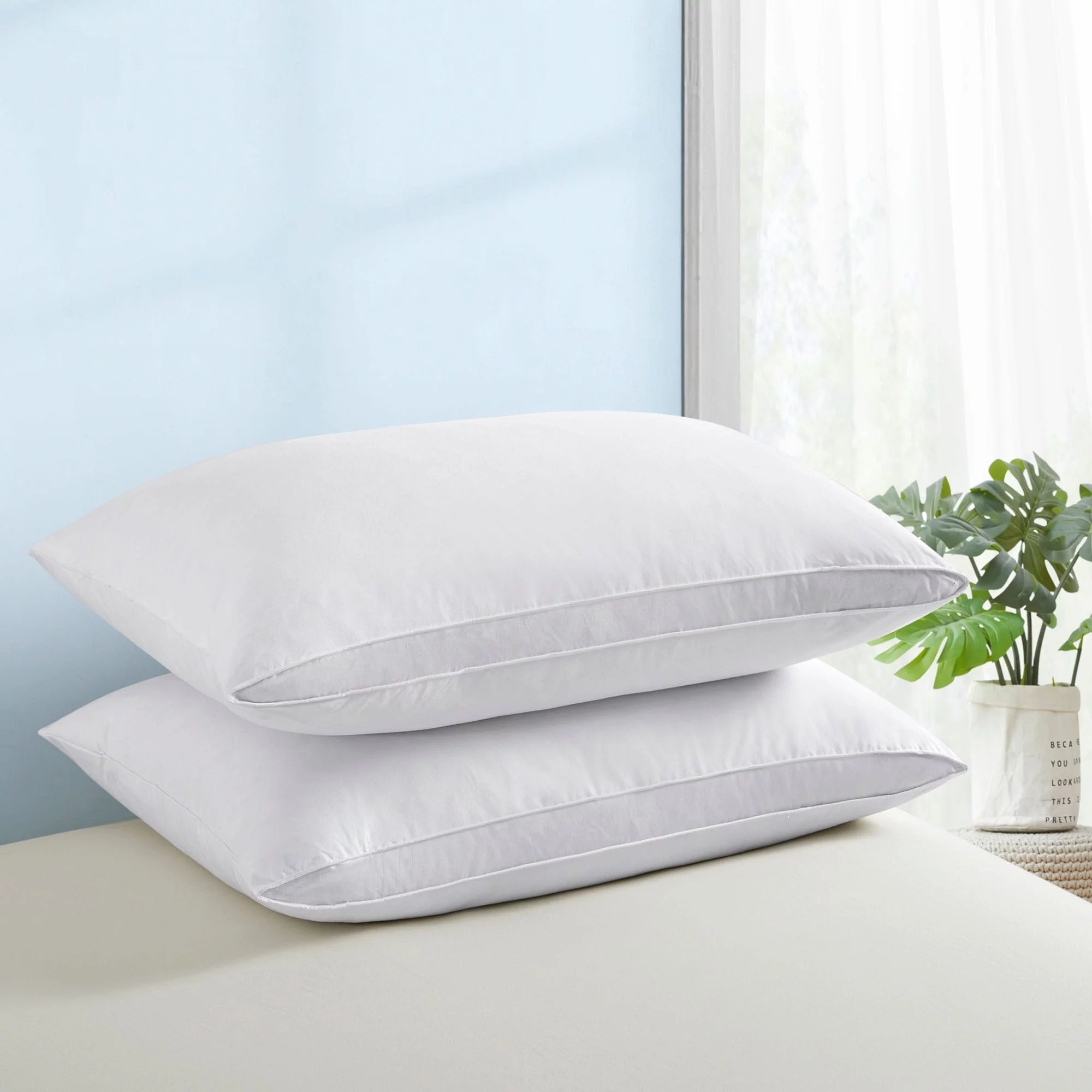 Peace Nest 2 Pack Gusseted Goose Feather Down Pillows with Cotton Cover - White King