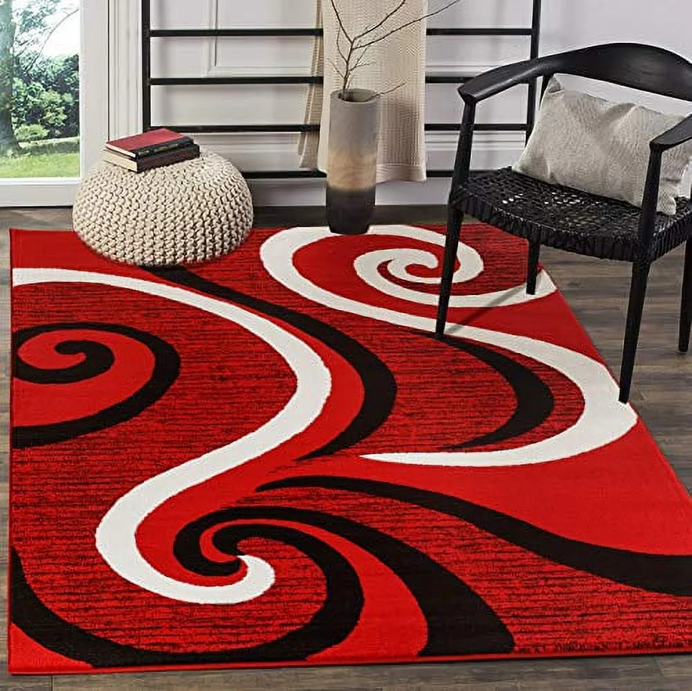 GLORY RUGS Modern Area Rug 5x7 Red Swirls Carpet Bedroom Living Room Contemporary Dining Accent Sevilla Collection 4817 (5x7, Red)