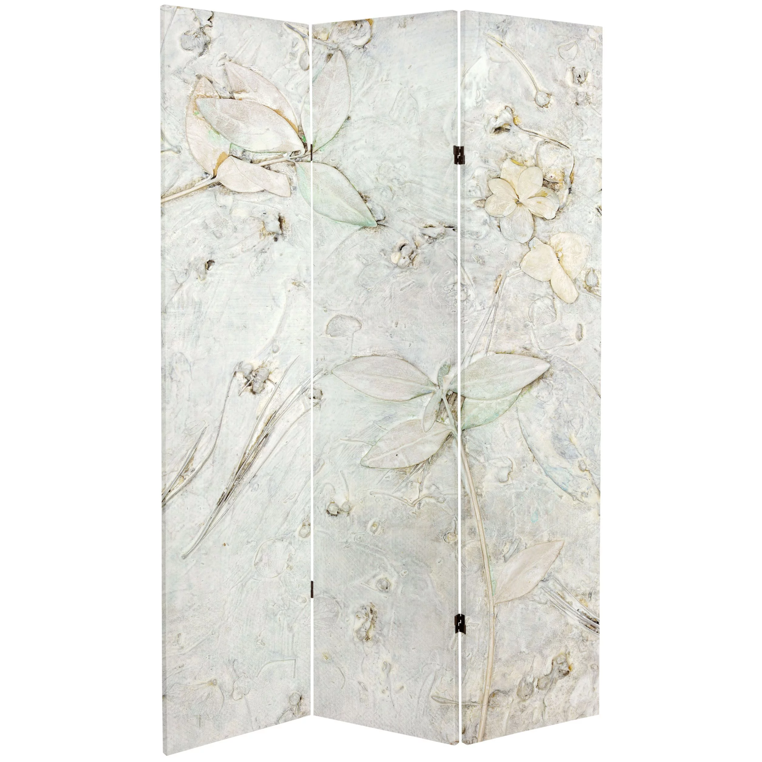 Oriental Furniture 6 ft. Tall Ivory Flowers Canvas Room Divider - 3 Panel