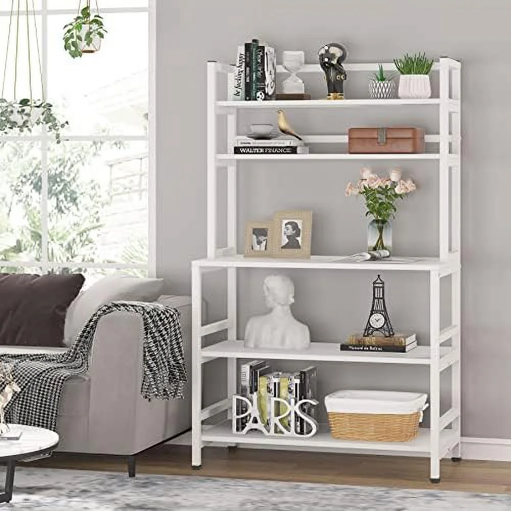 ZWNLKQG Kitchen Bakers Rack with  and Hutch  5-Tier Kitchen Microwave Cart Stand Rack  Free Standing Industrial Kitchen Utility   (White)