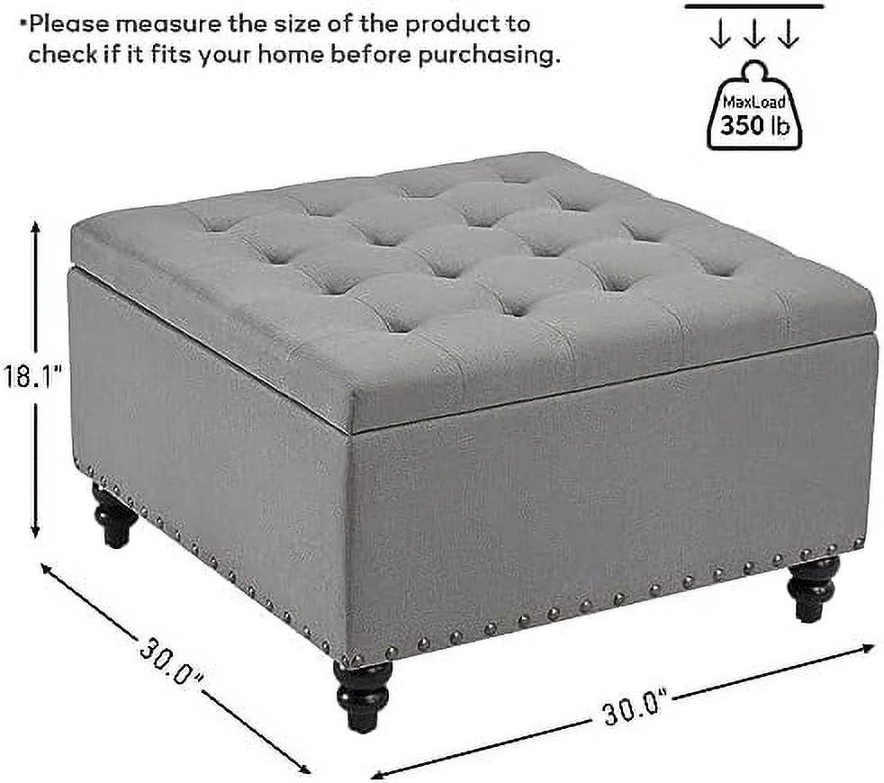 CHIUYN Square  Ottoman Ottoman with  for Living Room Tufted Ottoman Coffee Table with  Oversized Ottoman (Dark Grey)