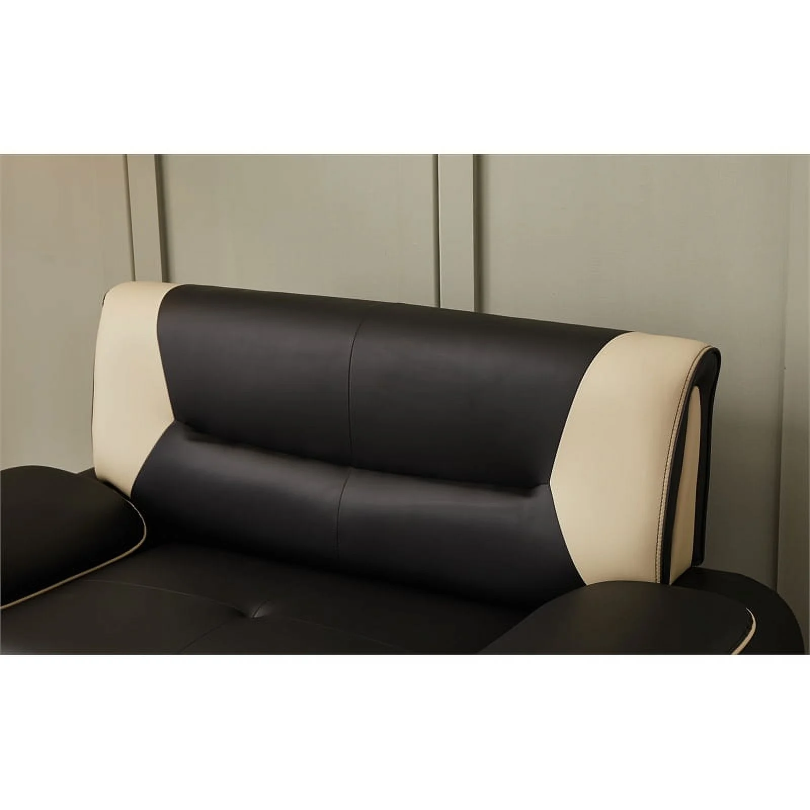 Home Square 2-Piece Set with Faux Leather Loveseat and Chair in Black & Beige