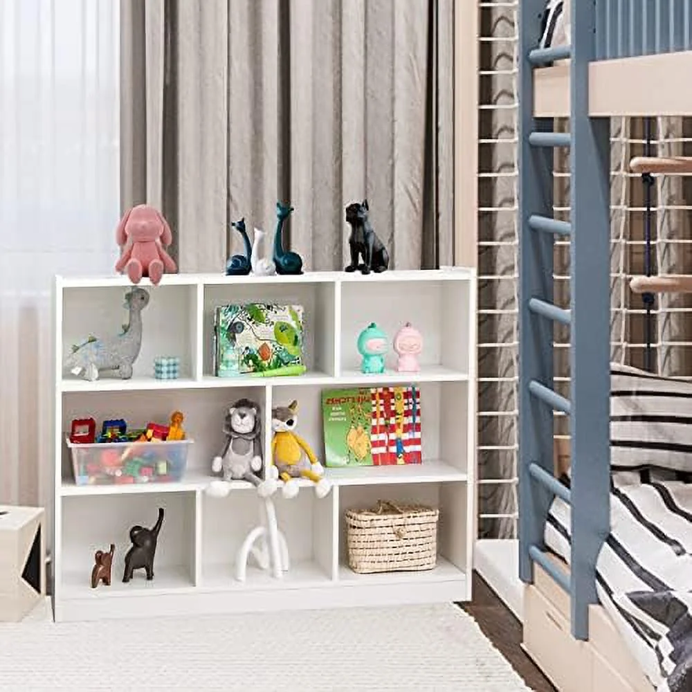 TQJKLFDY Wooden Montessori  for   5-Section  Cabinet  2-Tier Open  Bookshelf  Toy  Organizer for Playroom  Classroom  Grey