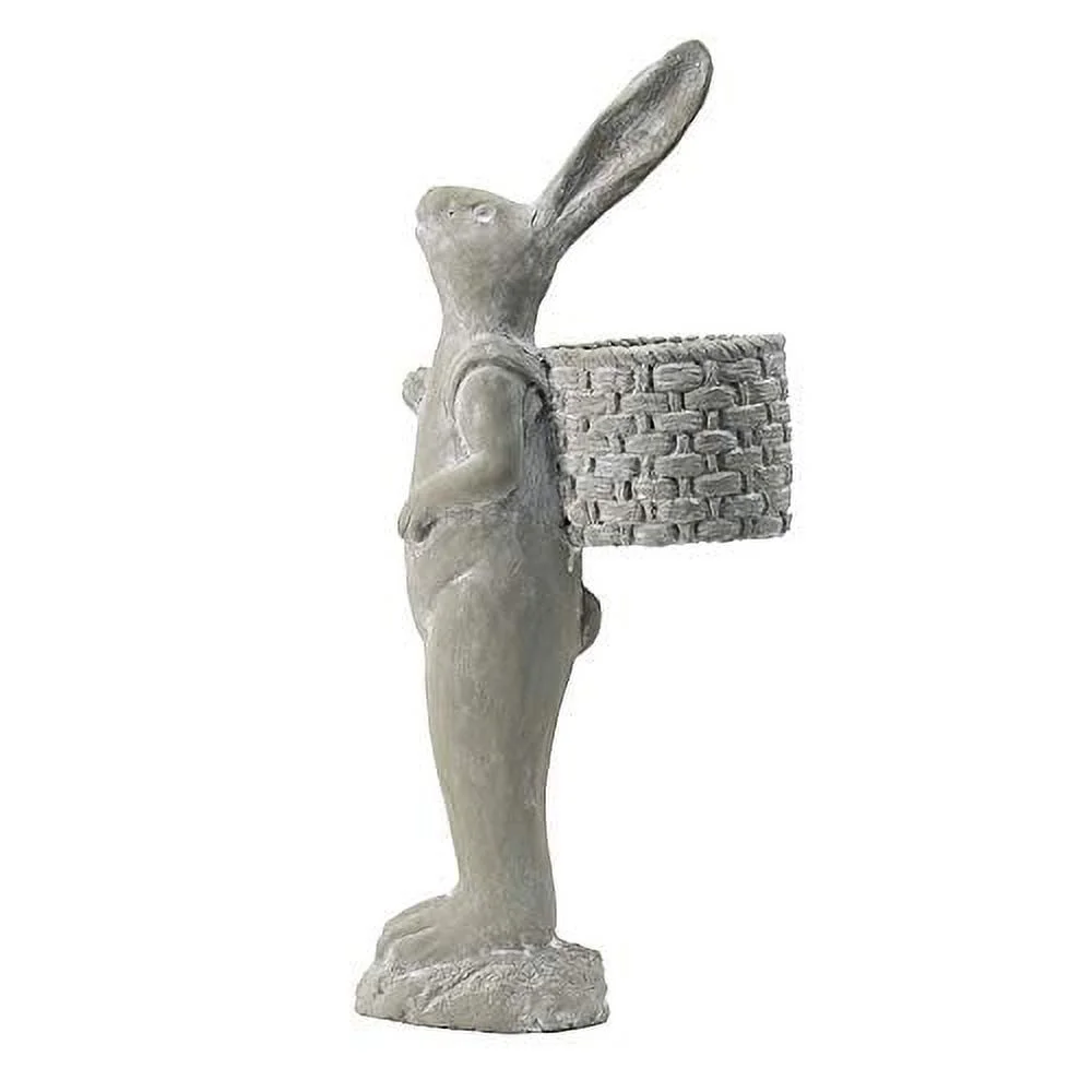 Standing Rabbit with Shouldered Basket Accent Outdoor Planter - Gray Finish
