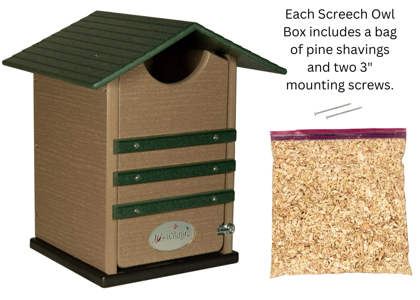 JCs Wildlife Ultimate Poly Screech Owl/Saw-Whet Owl House (Green/Tan)