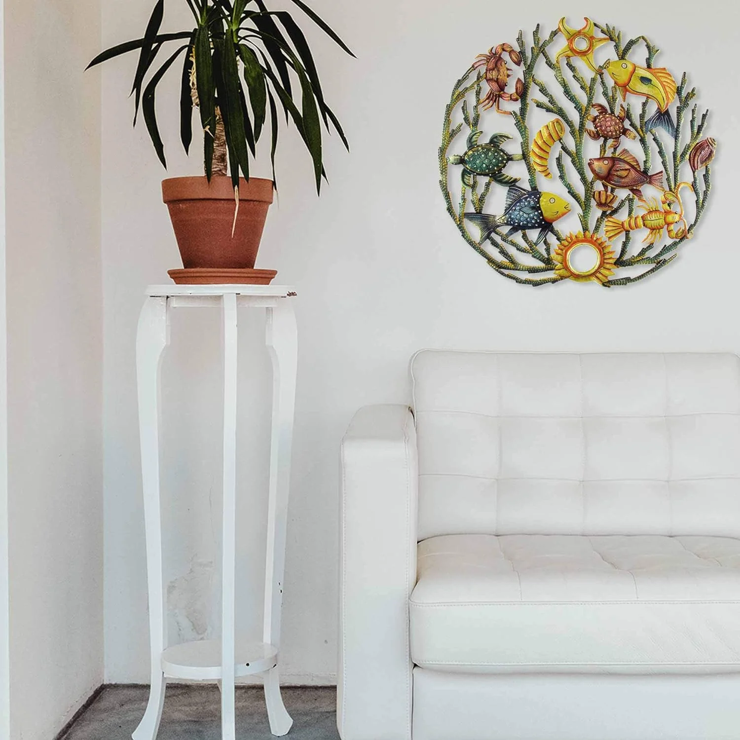 Recycled Hand-Painted Haitian Metal Wall Art, Sea Life