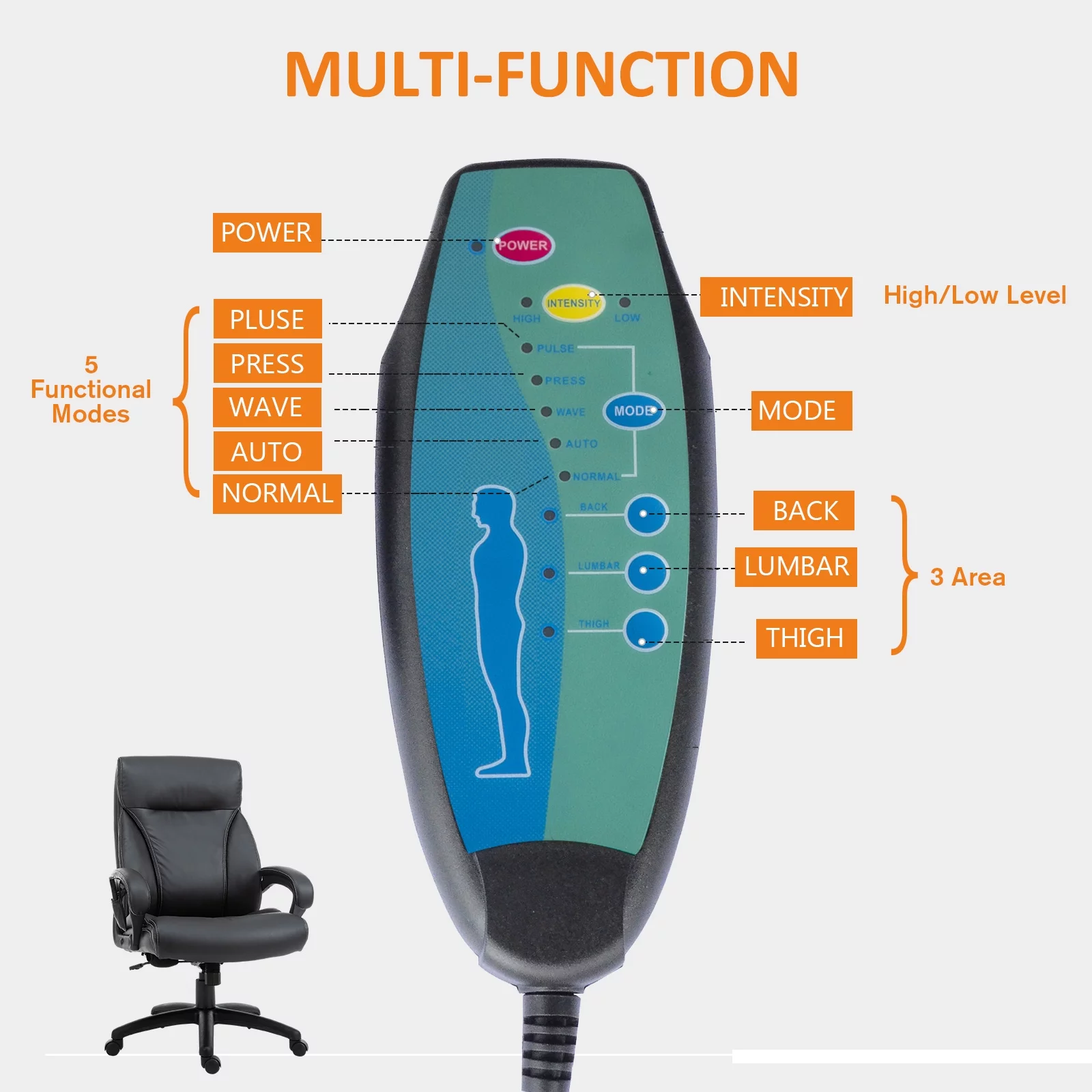 Vinsetto PU Leather 6-Point Massage Office Chair, Black