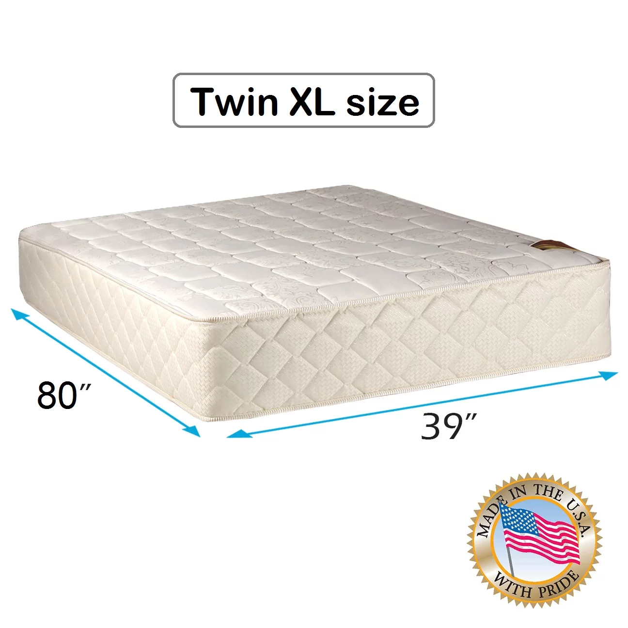 DS USA Grandeur Deluxe 2-Sided Medium Firm Twin XL Mattress Only with Mattress Cover Protector Included - Fully Assembled, Good for your back, Luxury Height, Long Lasting