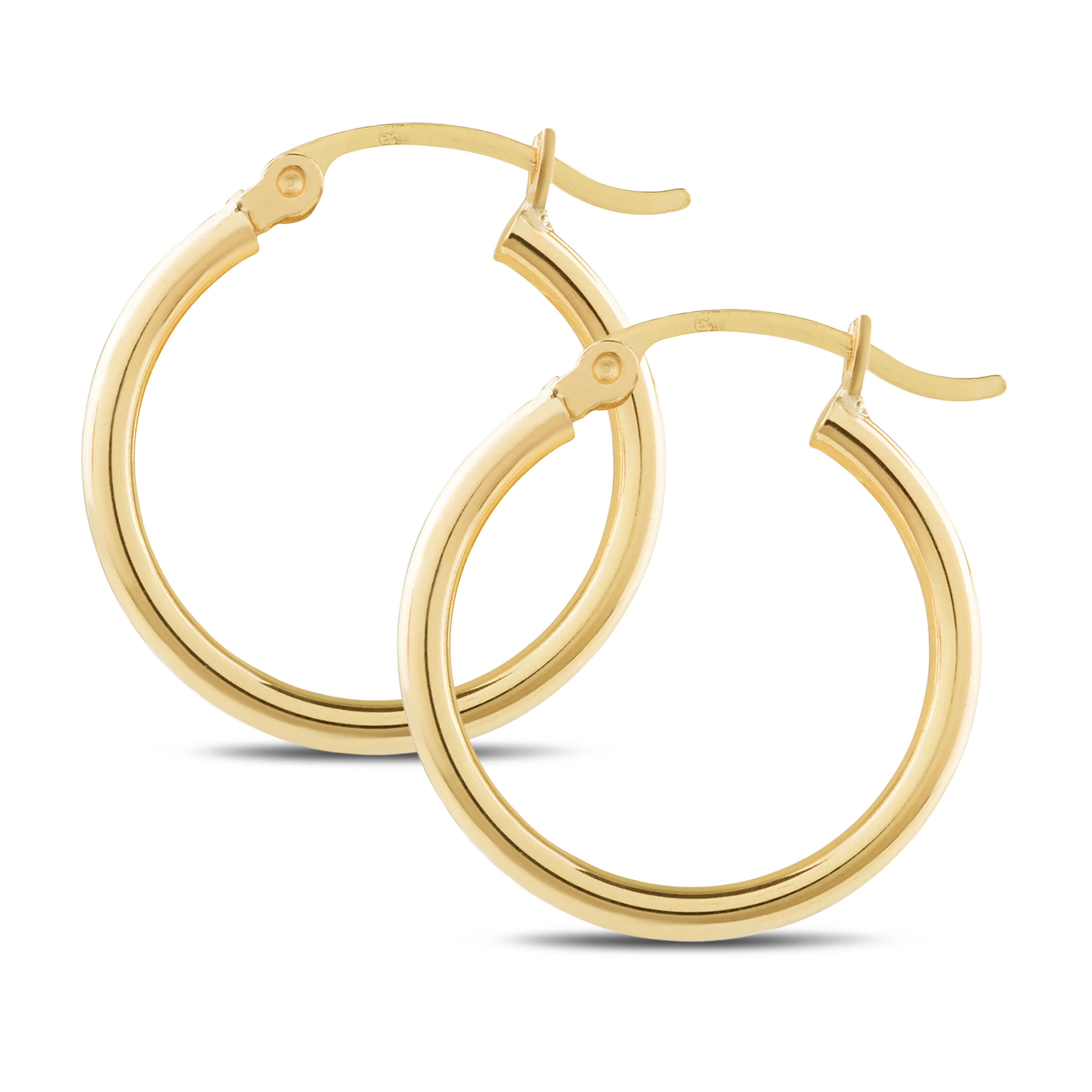 14K Yellow Gold Hinged 2mm Hoop Earrings, 18mm Diameter Polished Finish