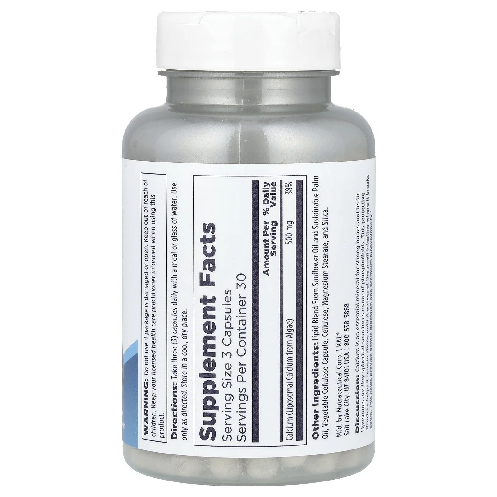 KAL Liposomal Calcium 500 mg - High Absorption Calcium Supplement - Essential Bone Health Support - Vegan, Gluten Free, Made Without Soy, 30 Servings, 90 VegCaps