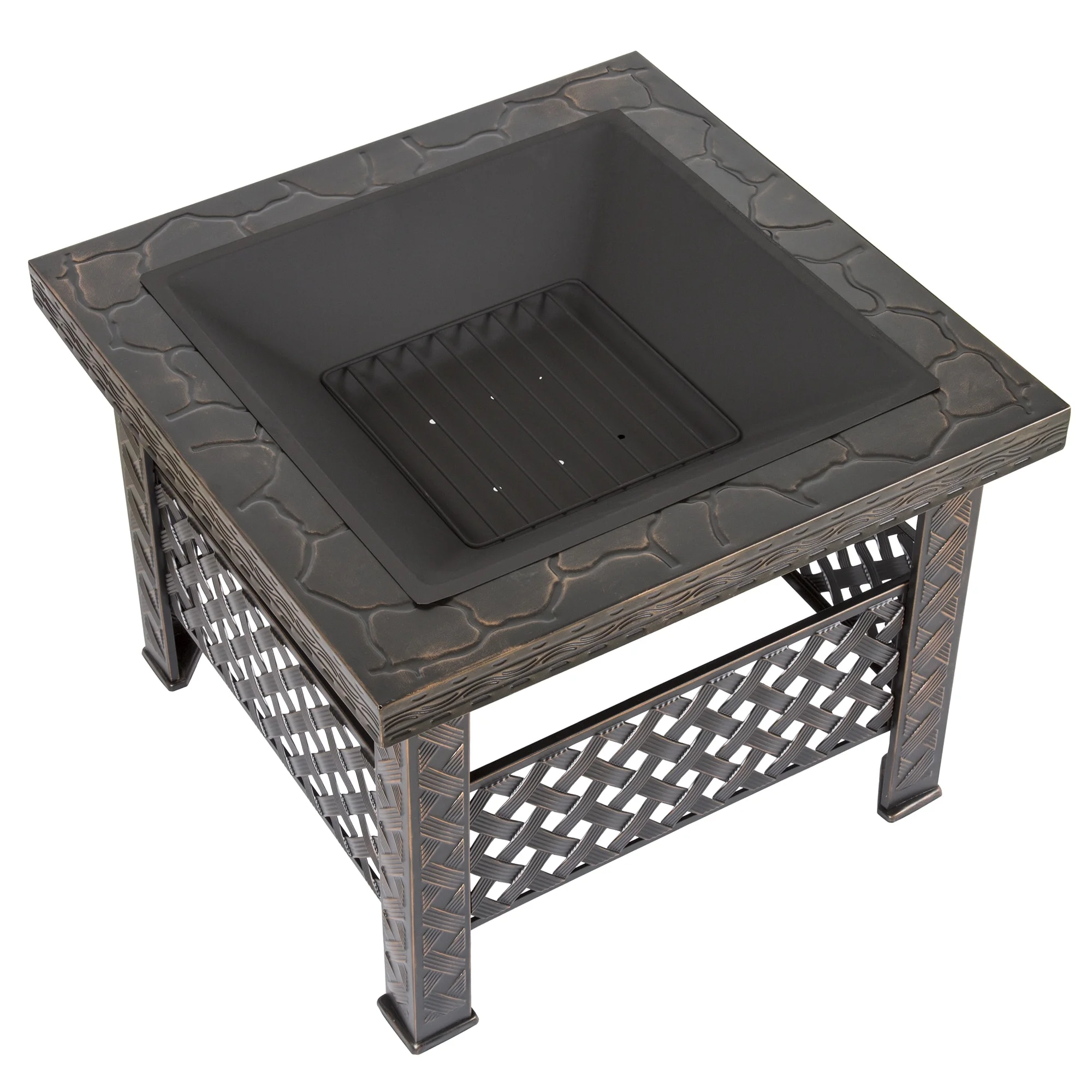 Pure Garden Wood Burning 26-Inch Woven Metal Square Fire Pit in Black