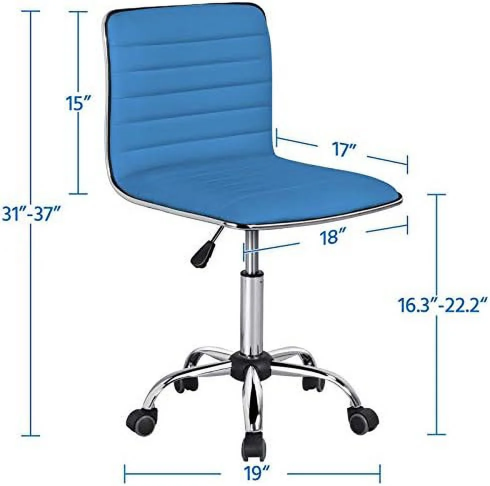 TJCGDTY 2 PCS Office Chair PU Leather Ribbered Low-Back Modern  Chair Executive Chair Armless Swivel Task Chair  Blue