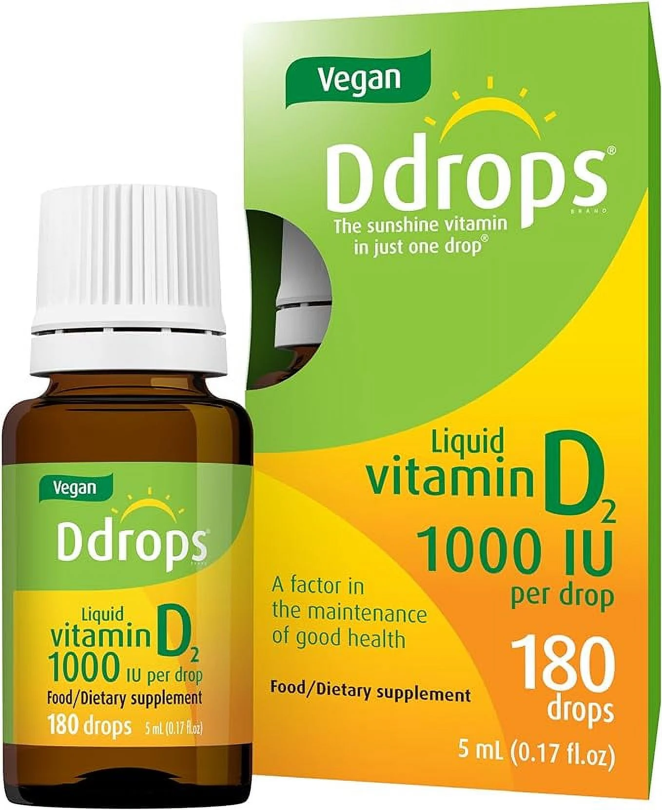 Ddrops Vegan 1000 IU 180 Drops - Daily Vitamin D Liquid - Supports Bone Health & Immune System. No Large Capsules, No Preservatives, Non-GMO, Allergy-Friendly