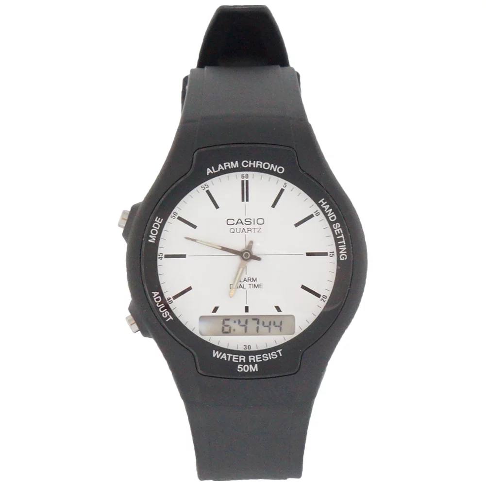 Casio Men's AW-90H-7EV Core Black Rubber Quartz with White Dial Watch