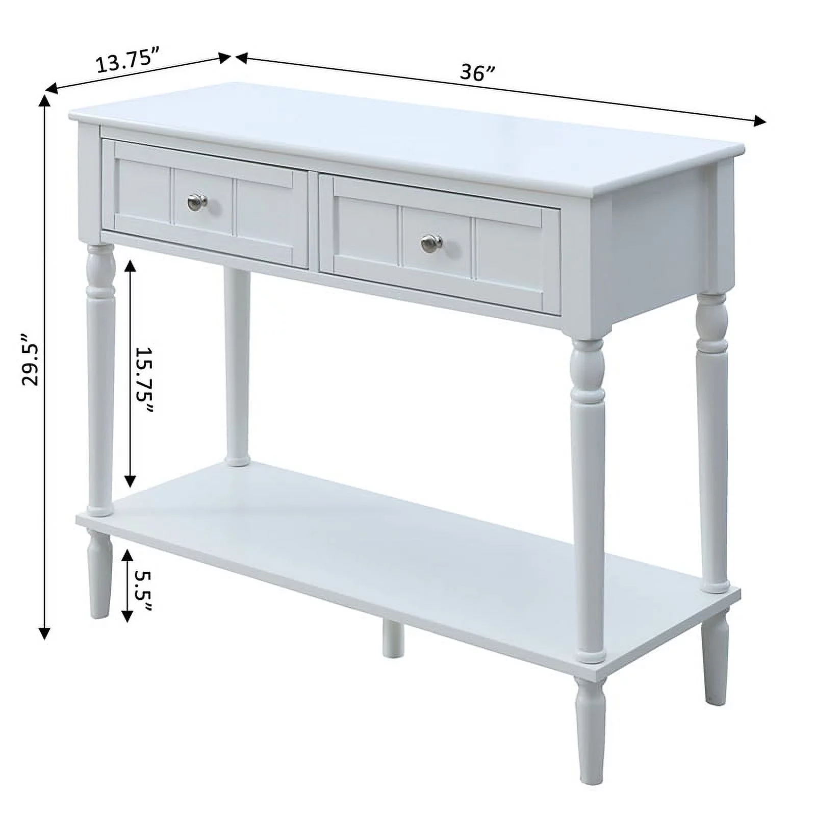 Pemberly Row Traditional Two-Drawer Hall Table in White Wood Finish