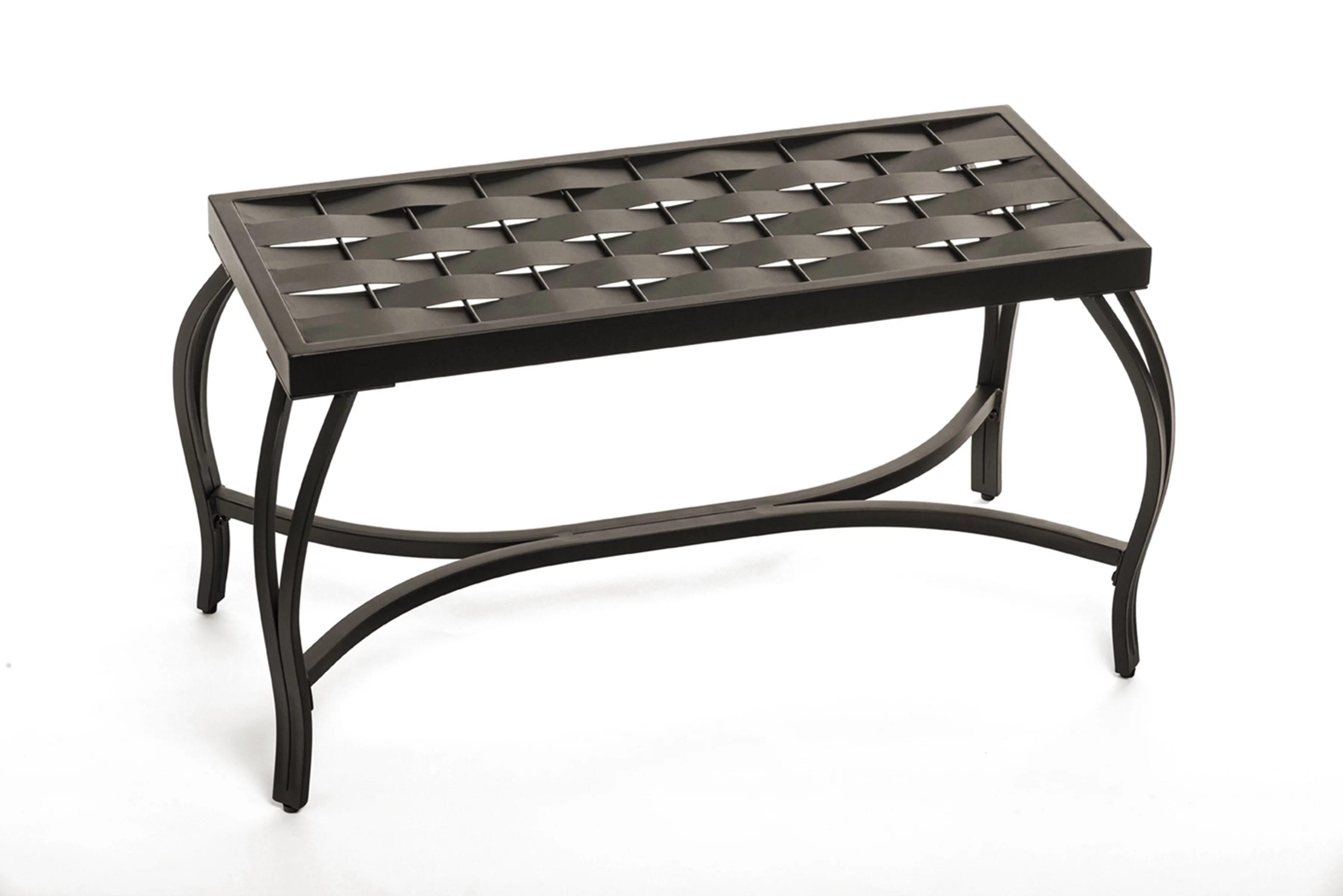 Mango Steam Free Standing Patio Garden Weave Bench, Metal Bronzed Black