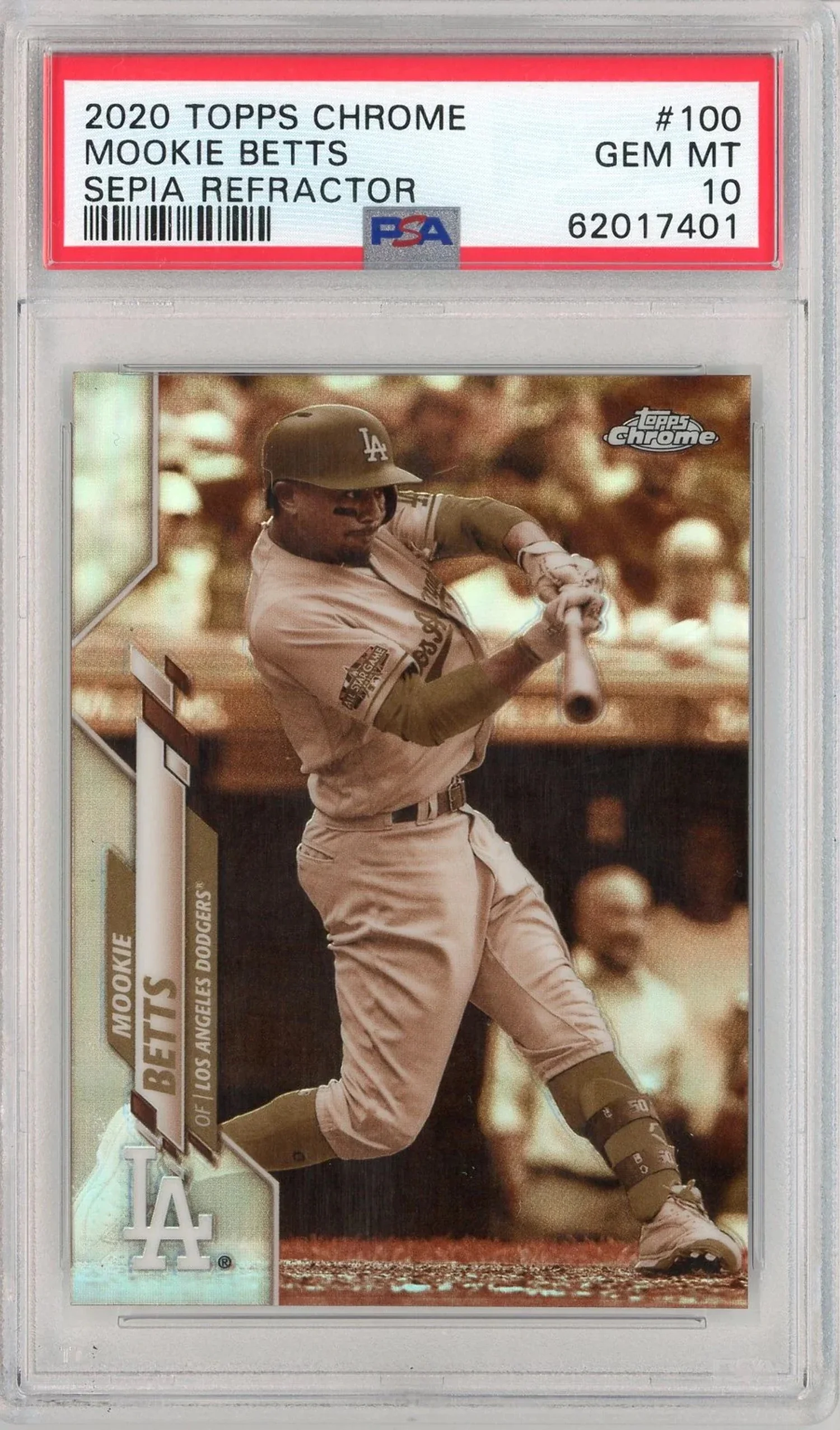 Graded 2020 Topps Chrome Mookie Betts #100 Sepia Refractor Baseball Card PSA 10 Gem Mint