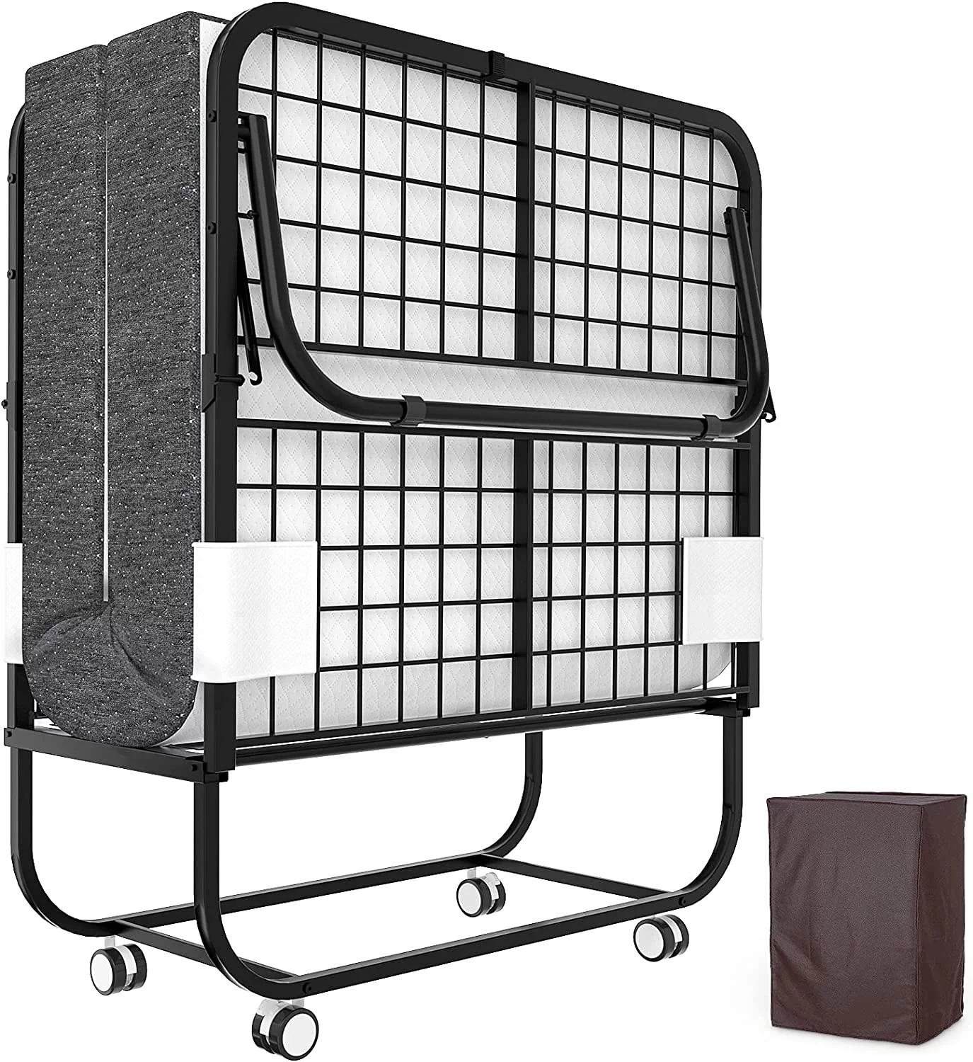 YILAN Rollaway Bed, Folding Bed with Mattress for Adults, Storage Cover Included, Cot Size Extra Guest Bed, Foldable Bed with Memory Foam Mattress and Sturdy Metal Frame on Wheels - 75” x 31