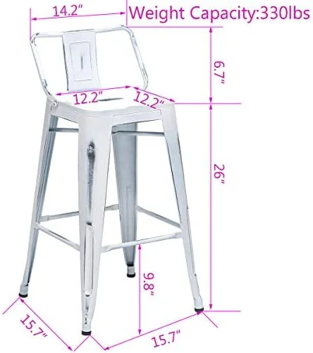 HYHBIBOOM Changjie  Metal  Stools Set of 4 Distressed Industrial Counter  Stool with Backs Bistro Cafe Barstools(26 inch  Distressed White)