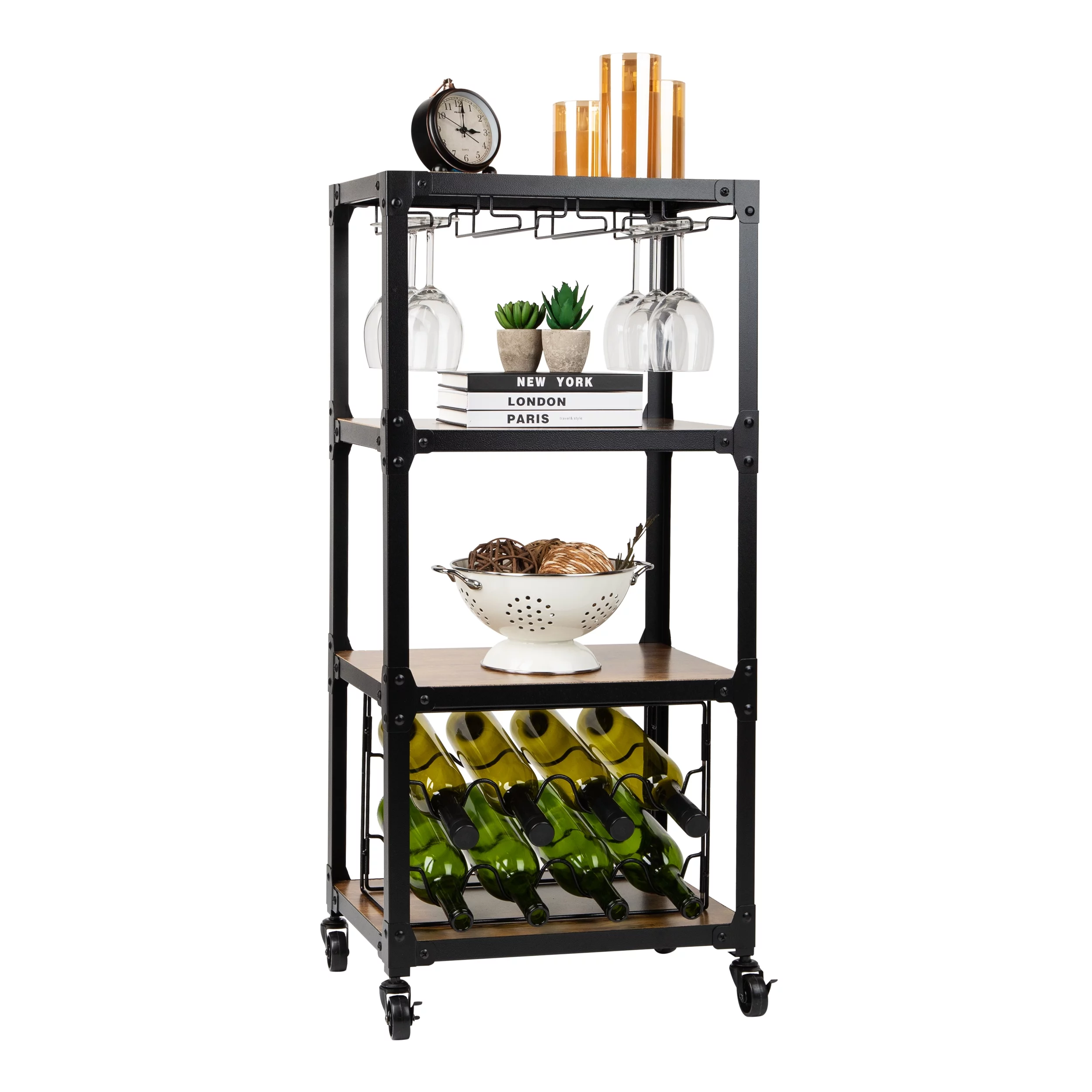 Mind Reader 4 Shelf Mobile Wine Bar Cart