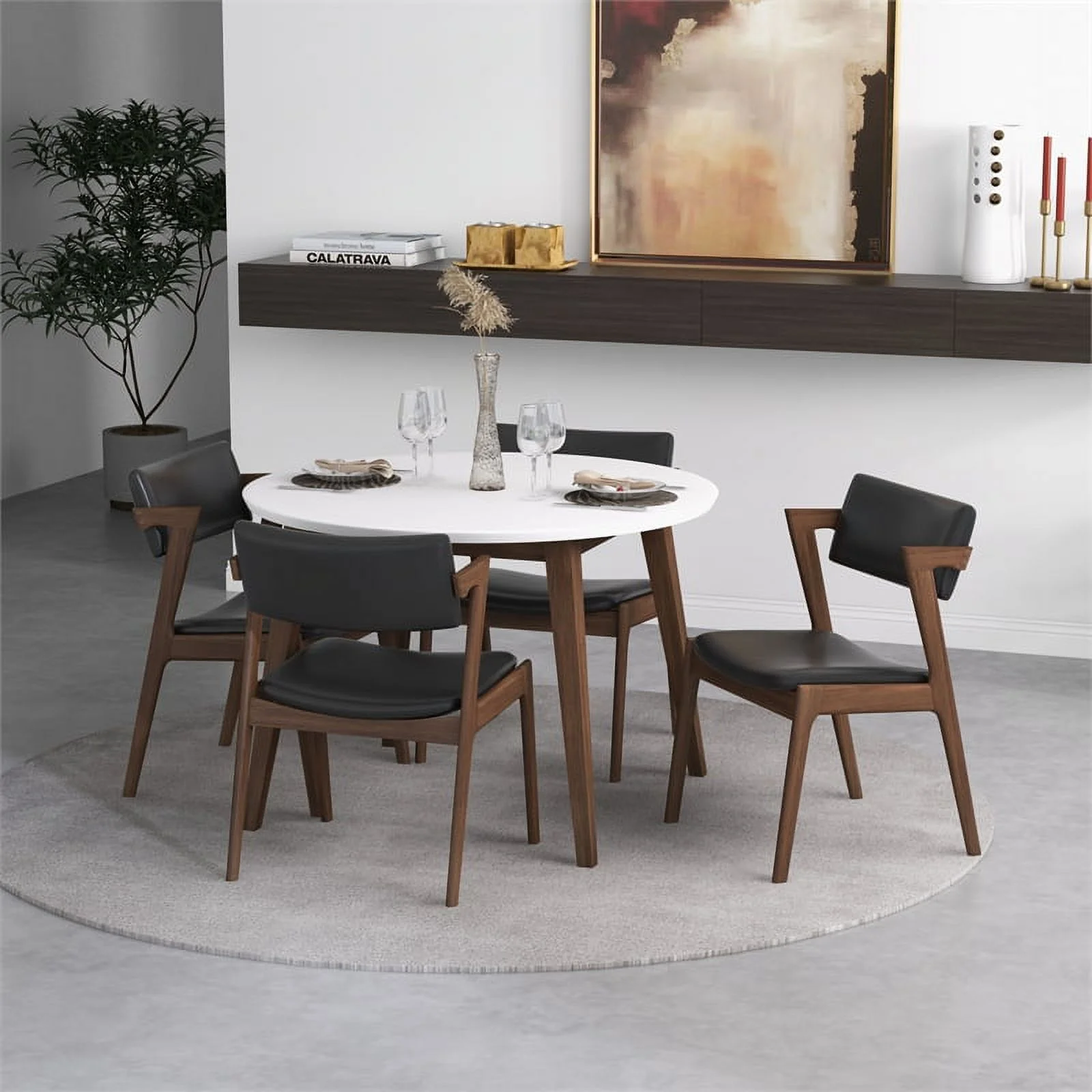 Ilkan Modern Solid Wood Walnut Dining Room & Kitchen Table and Chair Set of 4