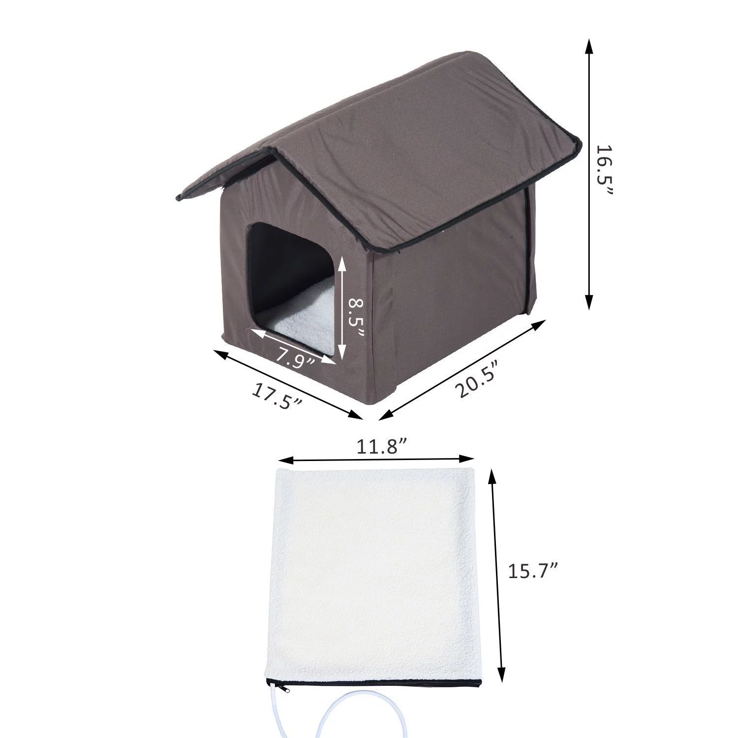 Pawhut Outdoor Heated Cat House, Brown , 21-in