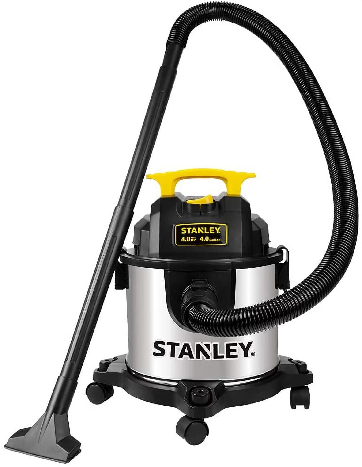 Stanley 4 gal. 4.0 HP Stainless Steel Wet Dry Vacuum with Hose Accessories and Tool Organizer