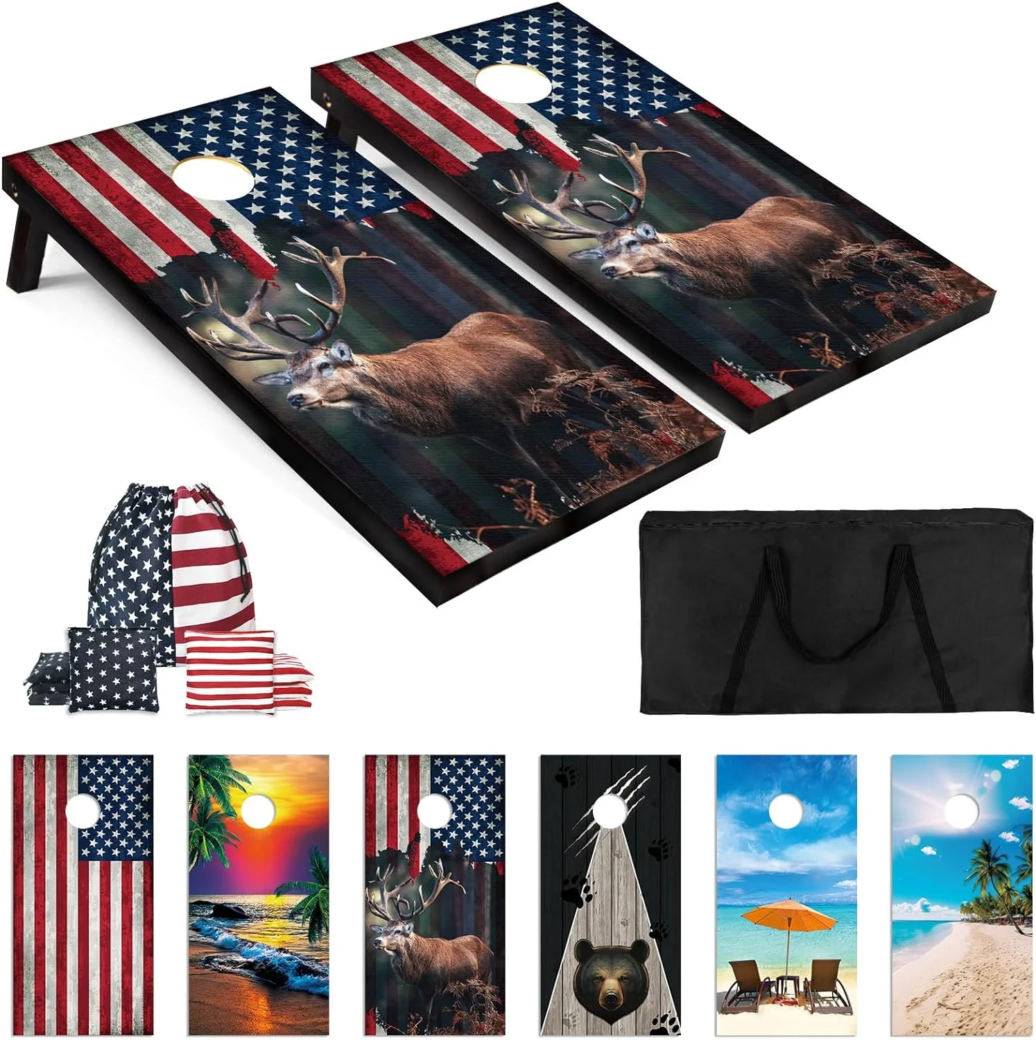 Cornhole Board Set 4x2 Regulation Size Cornhole Set with Carrying Bags & 8 Bean Bags Corn Hole Boards Bean Toss Game for Adults Family Outdoor Lawn Outside Backyard Games