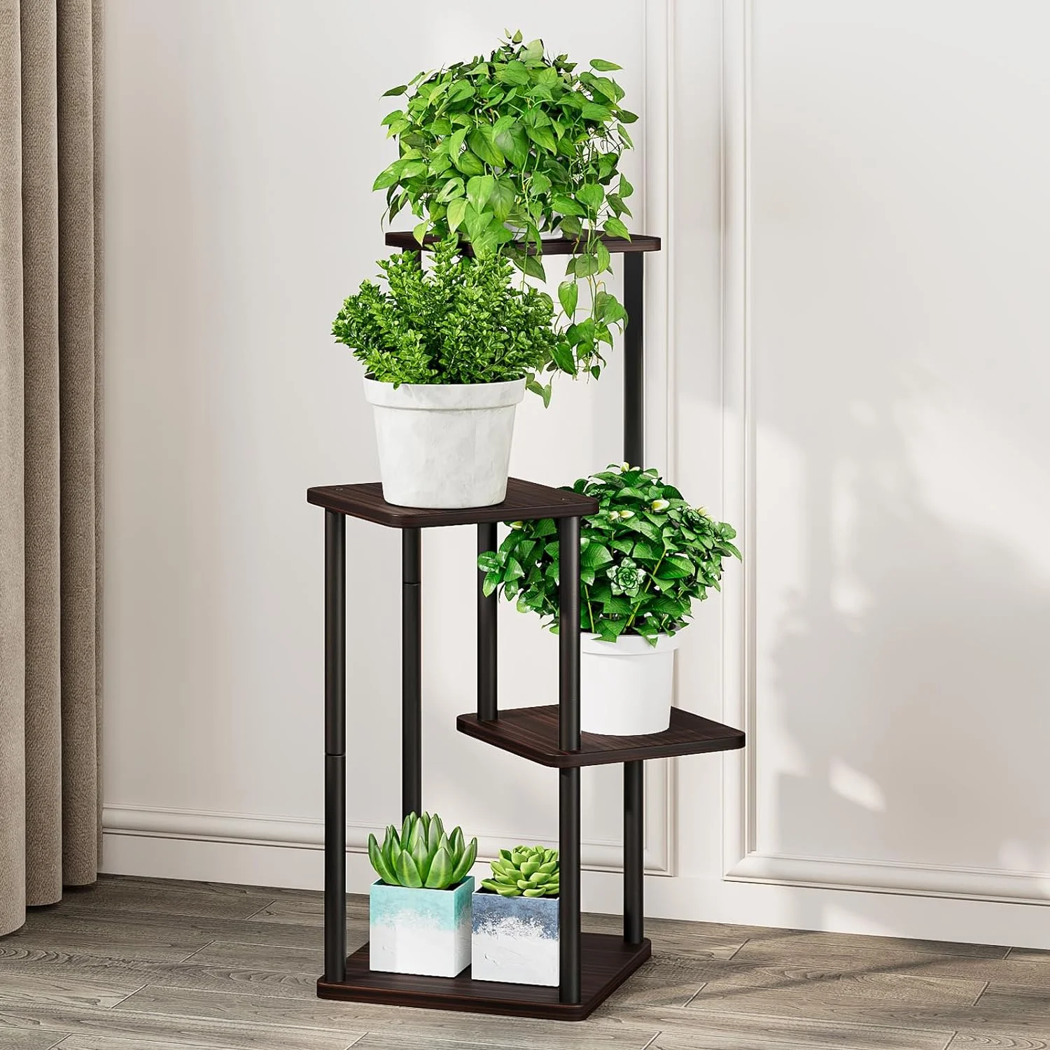 Plant Stand 7 Tier Indoor Metal Flower Shelf for Multiple Plants Corner Tall Flower Holders for Patio Garden Living Room Balcony Bedroom, Black (7 Tier-Black)