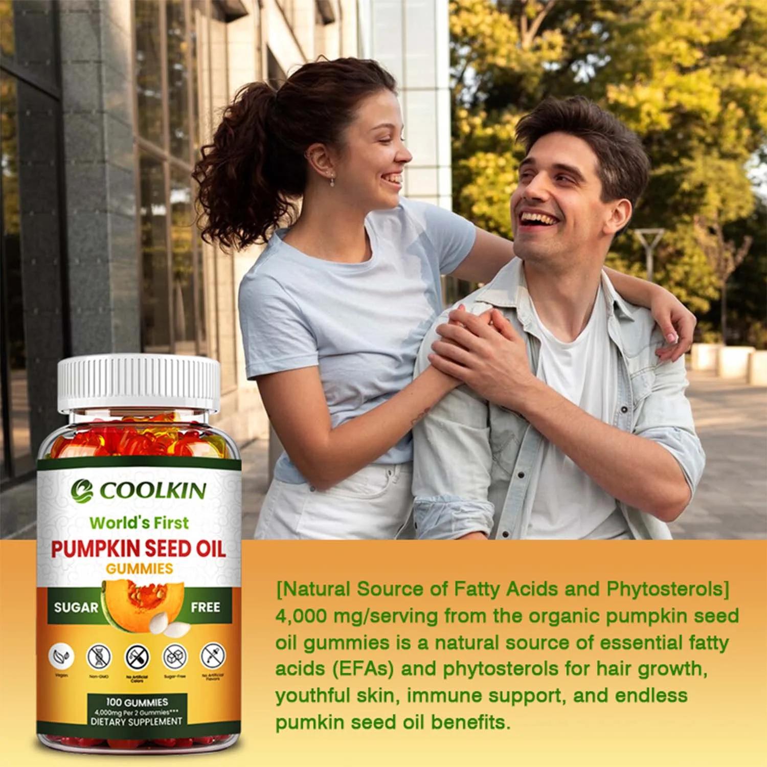 Coolkin PUMPKIN SEED OIL Gummies - Prostate,Urinary Tract Health,Hair Growth Promotion(30/60/100pcs)