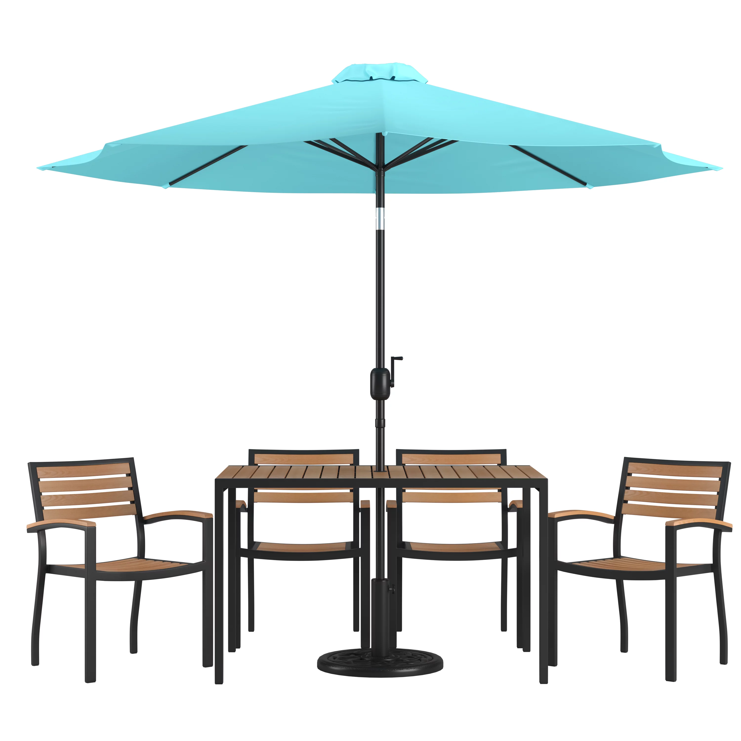 Flash Furniture Lark Series 7-Piece Steel/Aluminum Teak Patio Table and Chair Set, Teal