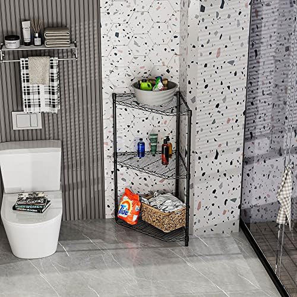 CKPFVY 6 Tier NSF Metal  Pentagonal Corner Wire Shelving Unit  72"H x 20"L x 20"D - Black  600lbs Capacity Heavy Duty Adjustable  Rack with  Liners for Kitchen Garage Office E