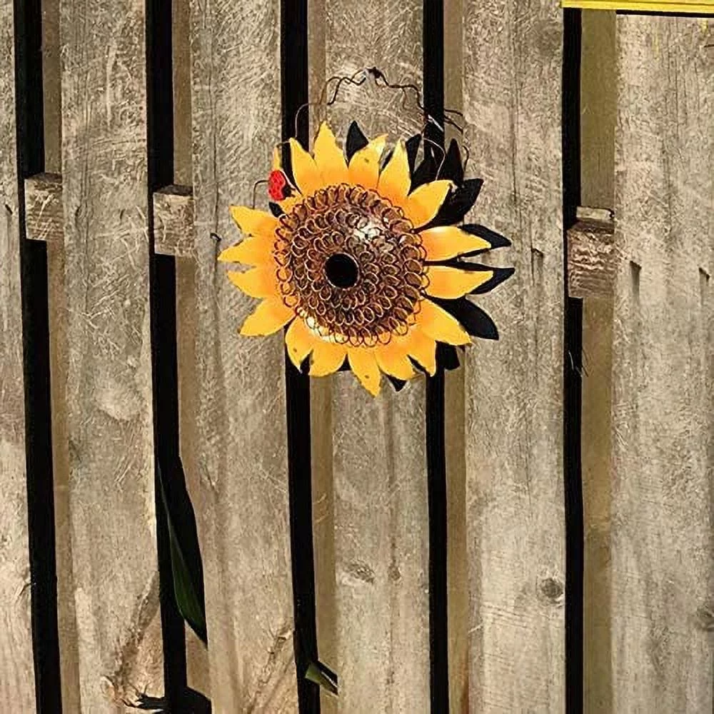 Attraction Design Decorative Sunflower Birdhouse for Outside Hanging Bird House Metal with Ladybug Spring Summer Outdoor Garden Decor