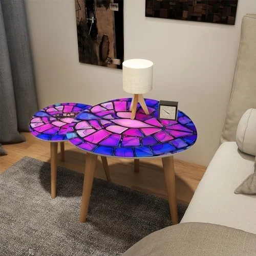 TQJKLFDY Small Coffee Nesting  Abstract Stained Glass Mosaic Magenta pinnk Triangle End  Center   Modern   Room Bedroom Balcony