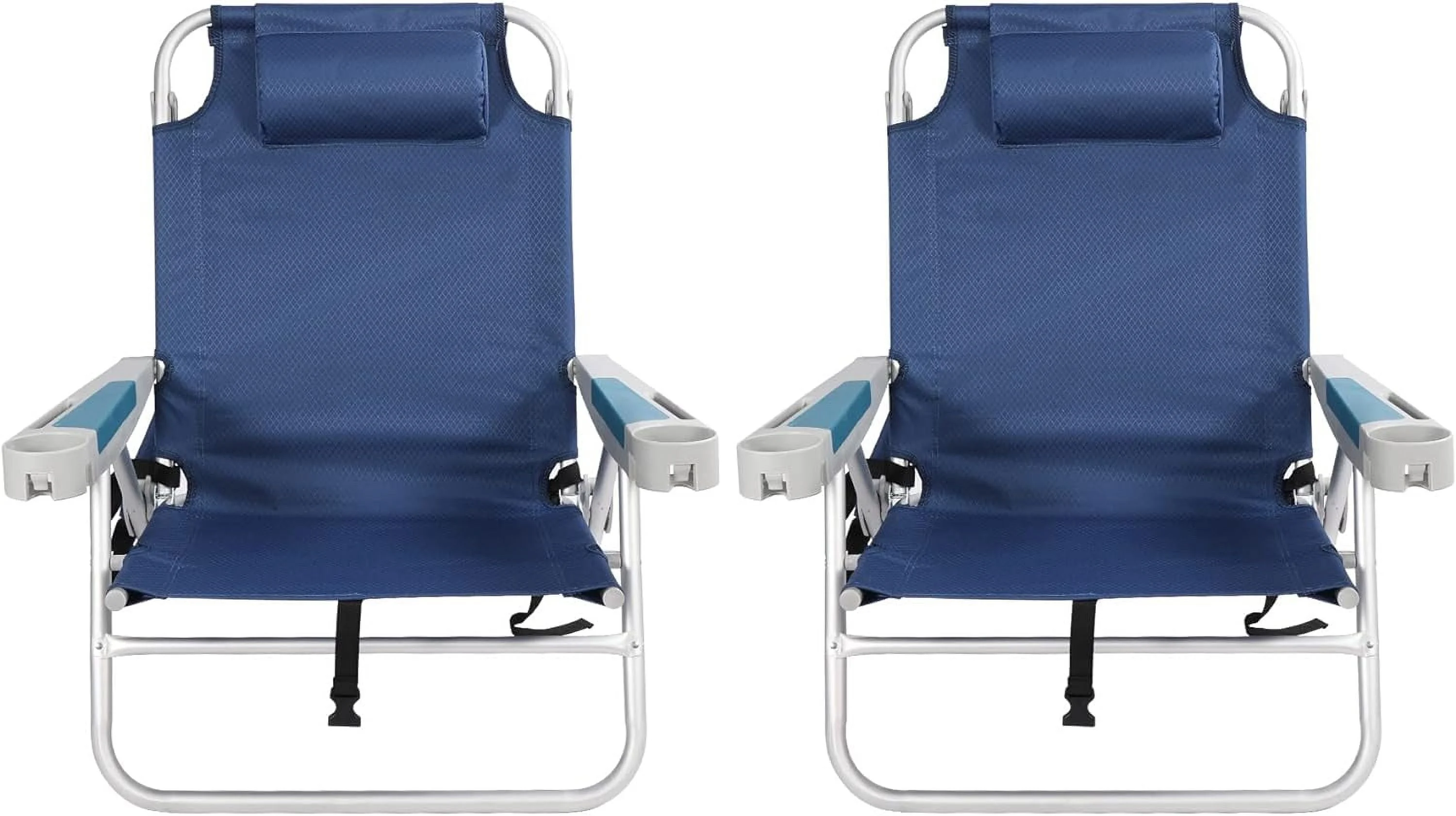 YFbiubiulife Portable Backpack Beach Chair  Multi-Position Folding Low Beach Chair for Adults  Aluminum Heavy Duty Compact Chair for Concert  Beach  Picnic  2 Pack of Blue