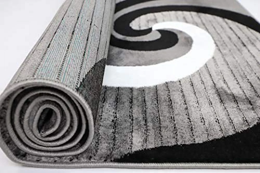 GLORY RUGS Modern Area Rug Swirls Carpet Bedroom Living Room Contemporary Dining Accent Sevilla Collection 4817 (4x6, Grey Black)