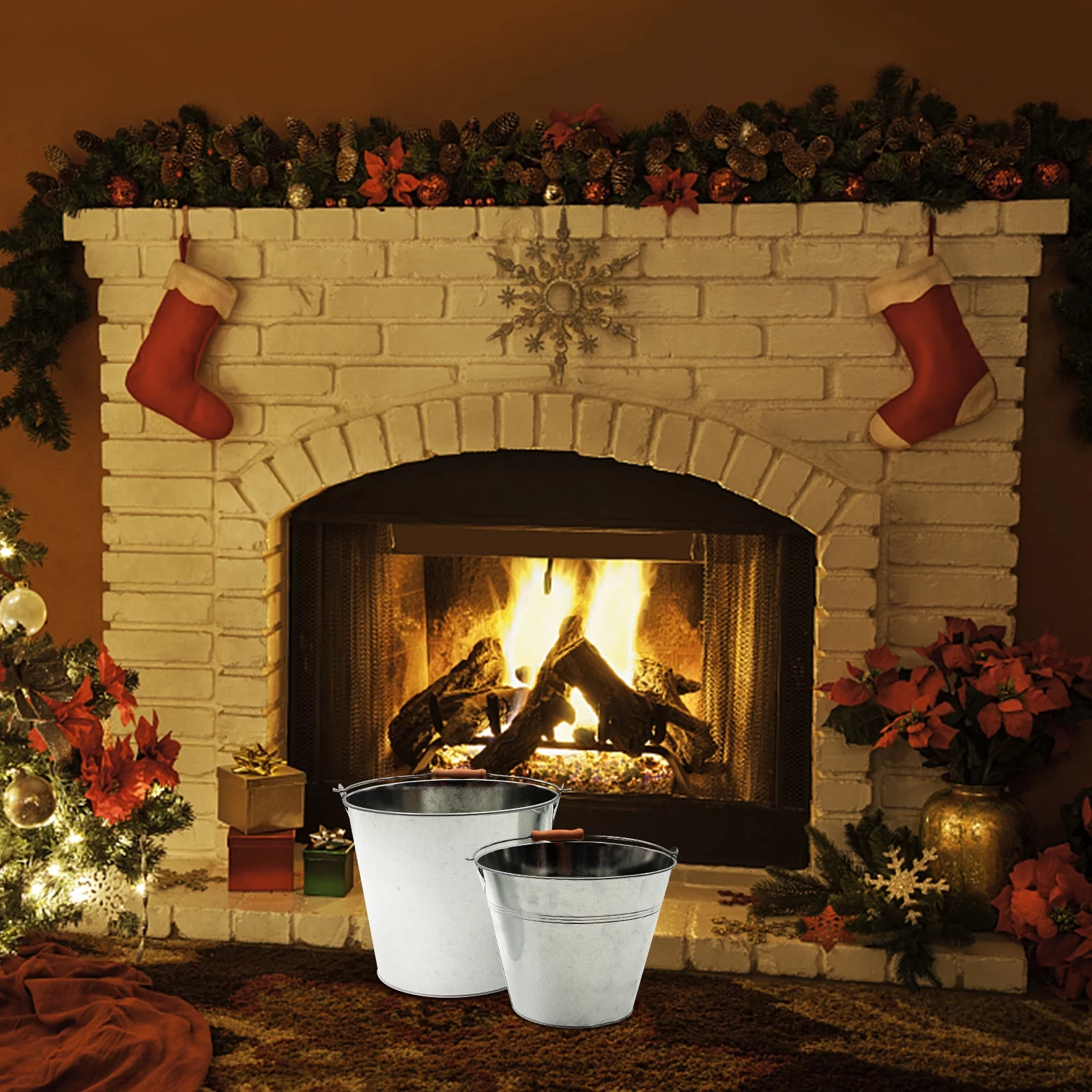 2pcs Iron Storage Buckets Fireplace Ash Buckets Charcoal Barrels Iron Buckets