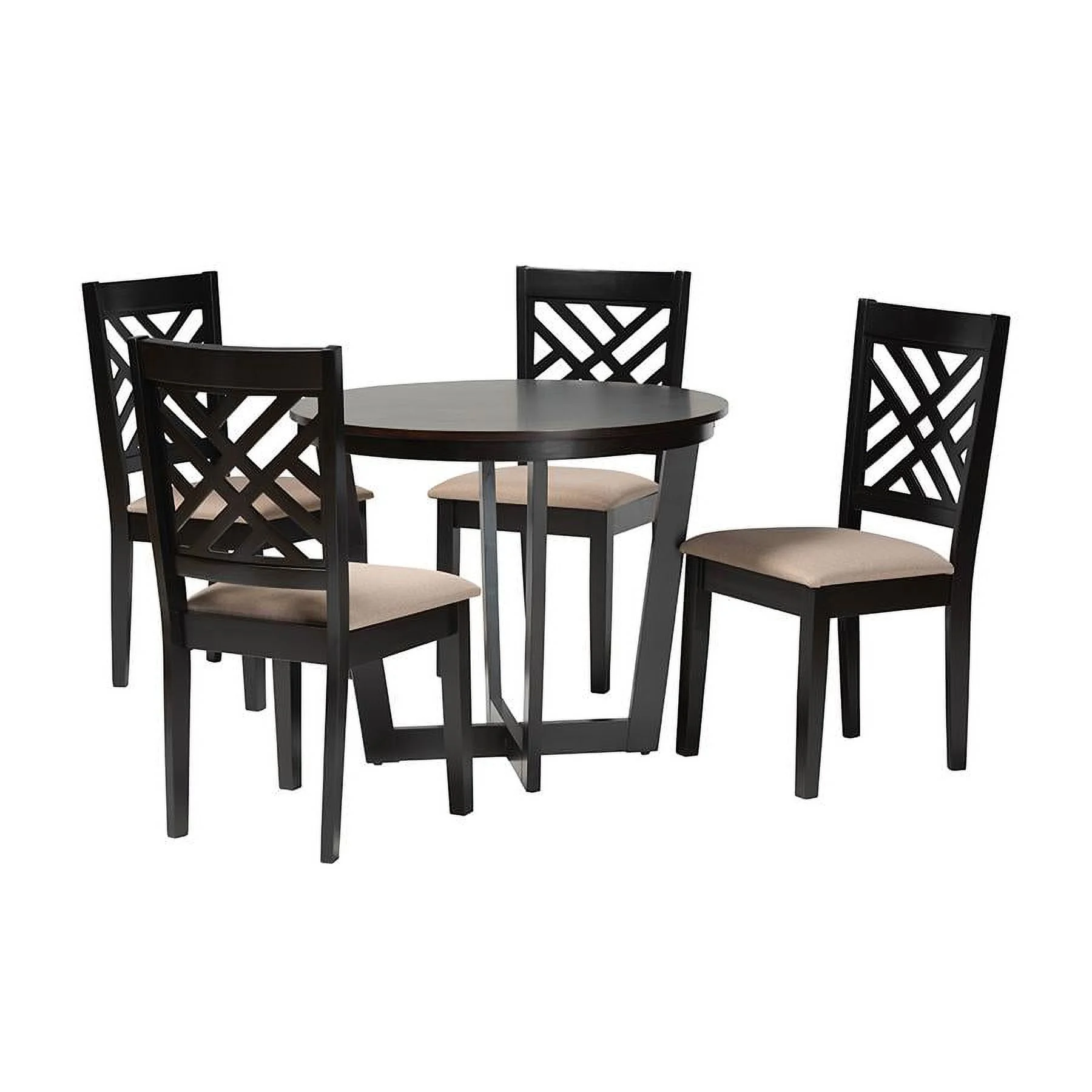 Baxton Studio Alena Sand Fabric and Dark Brown Wood 5-Piece Dining Set